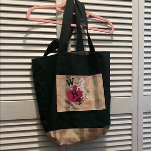 #1093* Stylish Hunter Green-Tote Bag with Unique Design WHT Horse Logo Art